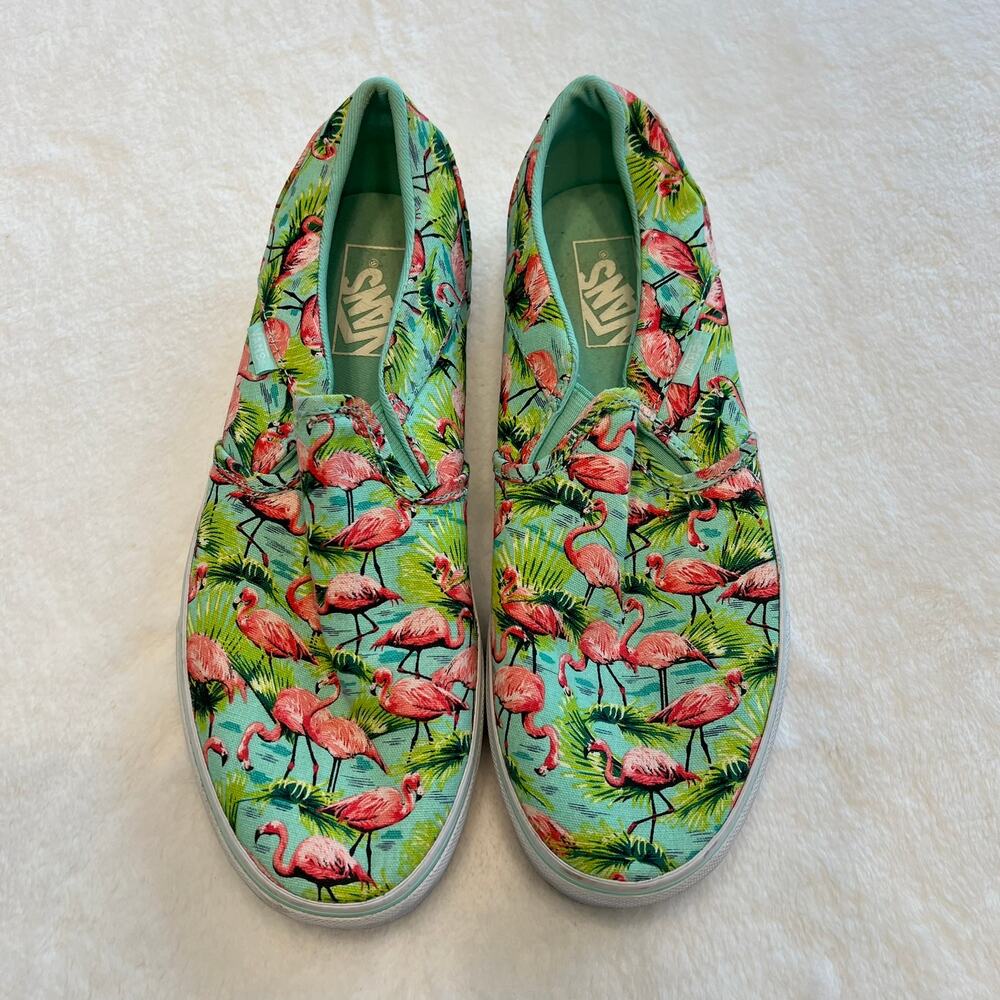 Vans Women’s Asher Flamingo & Palm Frond Graphic Print Slip-on Sneakers Size 9.5